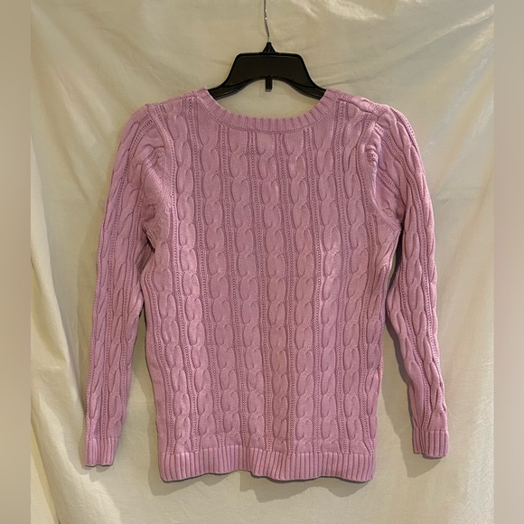 Lands' End Womens Medium Tall 10/12 Aster Pink Cable Knit Drifter Cotton Sweater - Picture 2 of 8